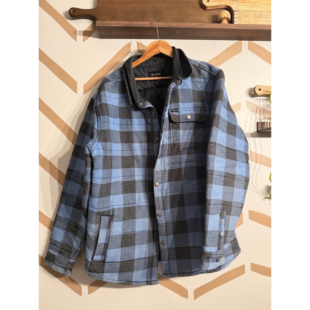 Brixton Quilted Flannel Jacket Mens XL Blue Black Plaid Thick Cass Shirt Jacket